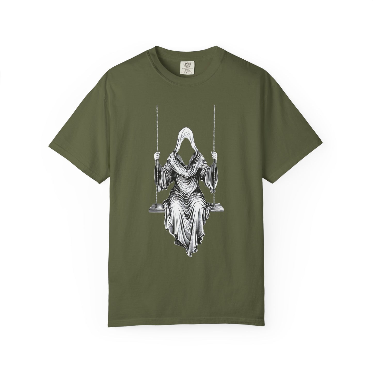 Eerie Swinging Specter T-shirt | Unisex Gothic Apparel, Halloween Costume, Spooky Gift, Unique Graphic Tee, Dark Aesthetic Fashion
