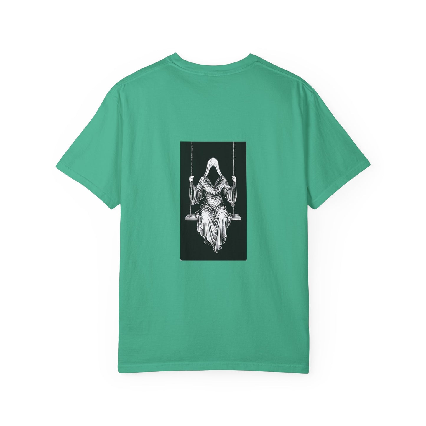 Eerie Swinging Specter T-shirt | Unisex Gothic Apparel, Halloween Costume, Spooky Gift, Unique Graphic Tee, Dark Aesthetic Fashion