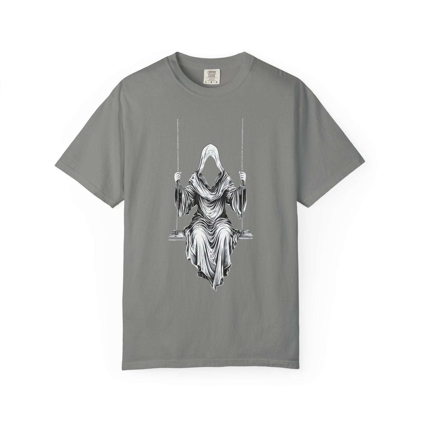 Eerie Swinging Specter T-shirt | Unisex Gothic Apparel, Halloween Costume, Spooky Gift, Unique Graphic Tee, Dark Aesthetic Fashion