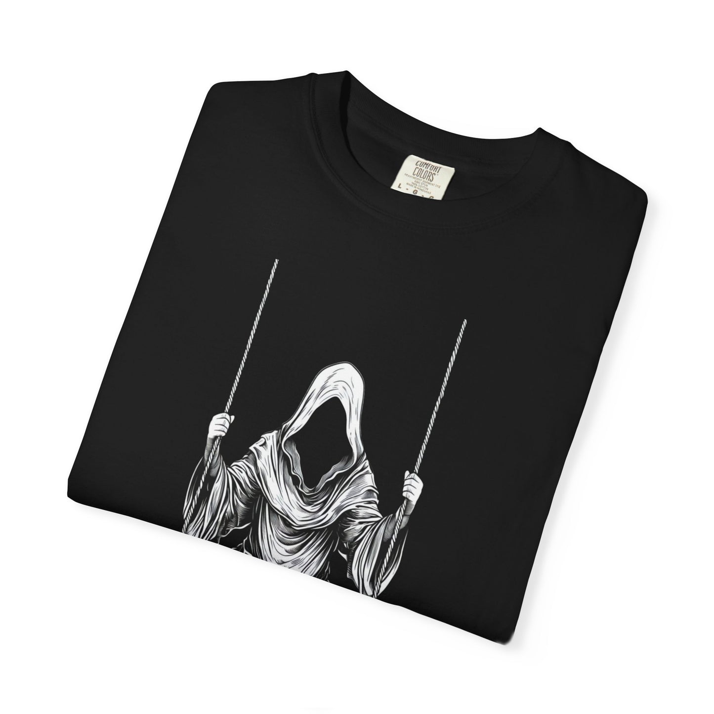 Eerie Swinging Specter T-shirt | Unisex Gothic Apparel, Halloween Costume, Spooky Gift, Unique Graphic Tee, Dark Aesthetic Fashion