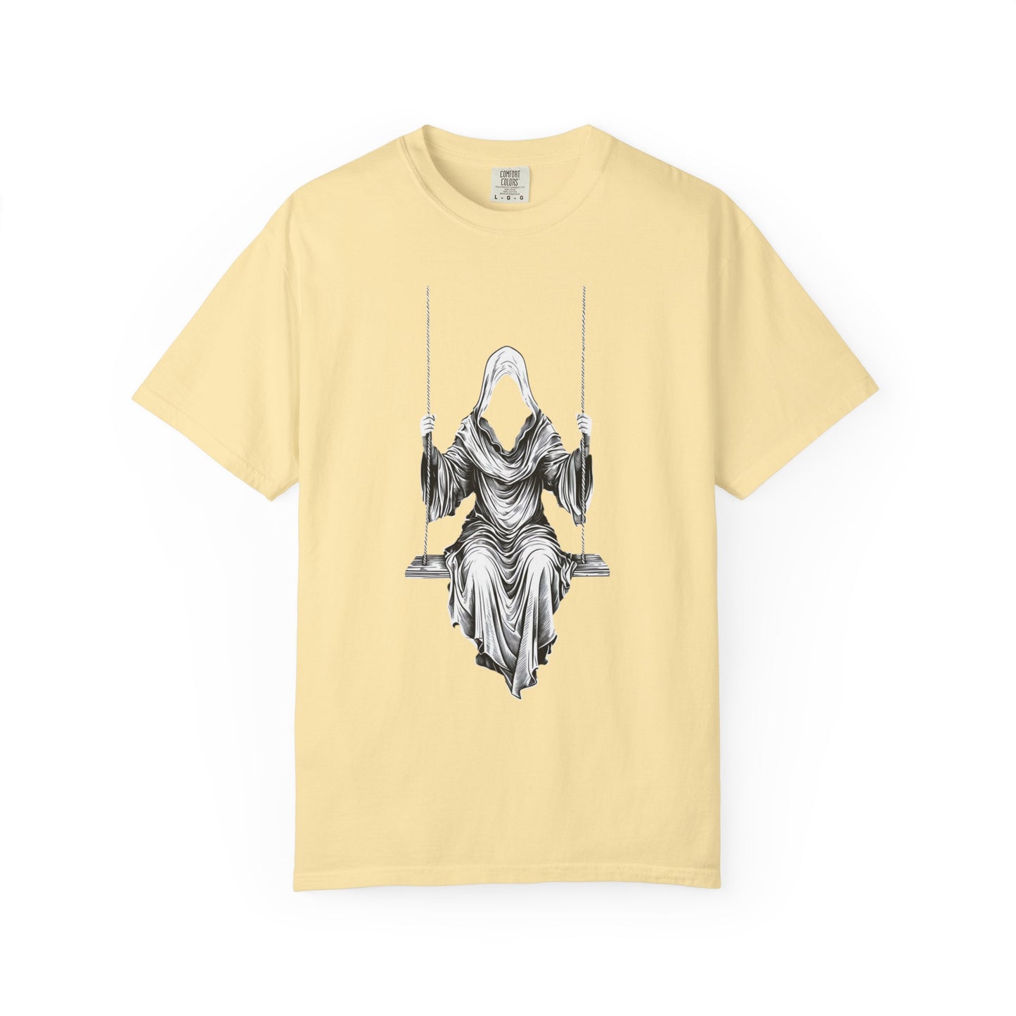 Eerie Swinging Specter T-shirt | Unisex Gothic Apparel, Halloween Costume, Spooky Gift, Unique Graphic Tee, Dark Aesthetic Fashion