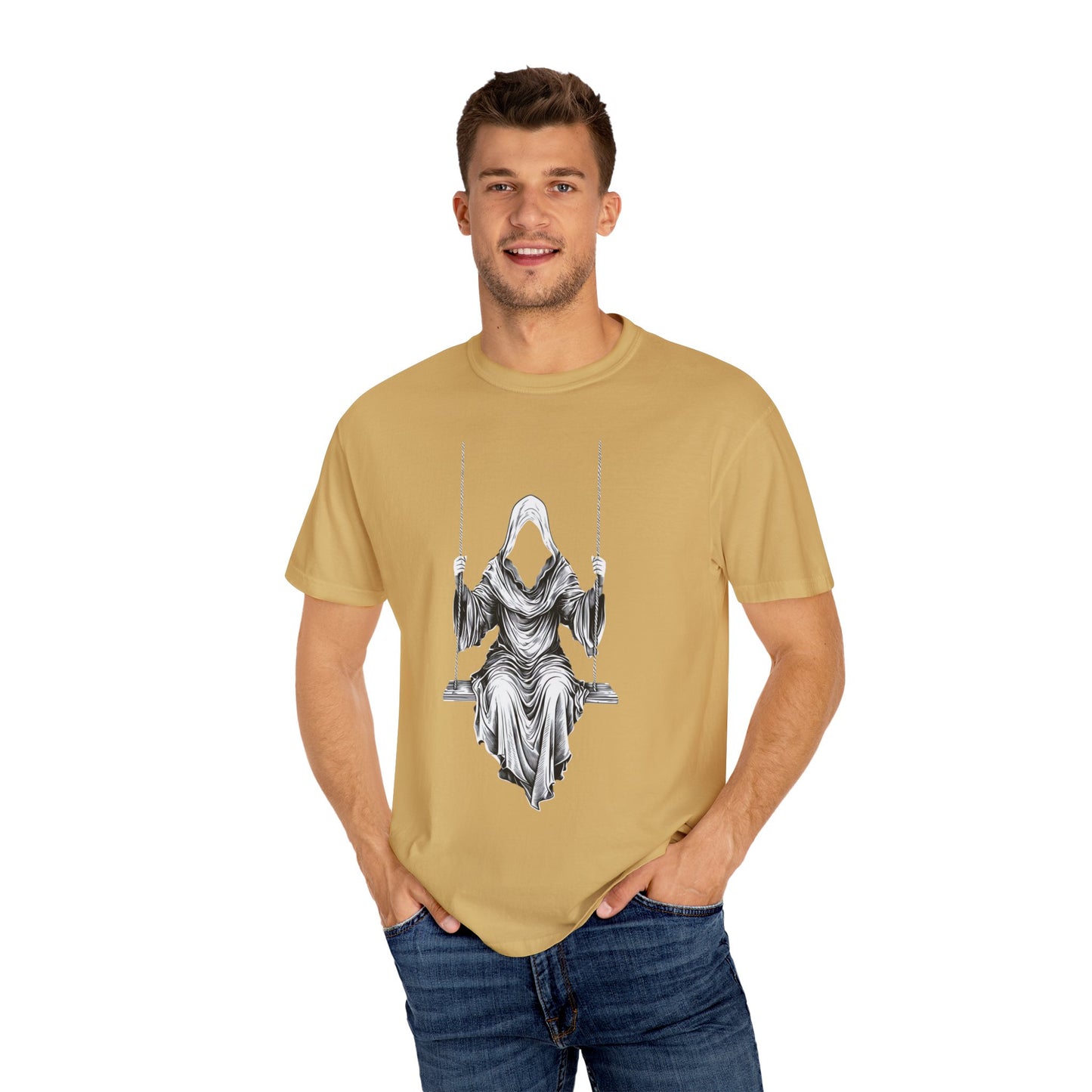 Eerie Swinging Specter T-shirt | Unisex Gothic Apparel, Halloween Costume, Spooky Gift, Unique Graphic Tee, Dark Aesthetic Fashion