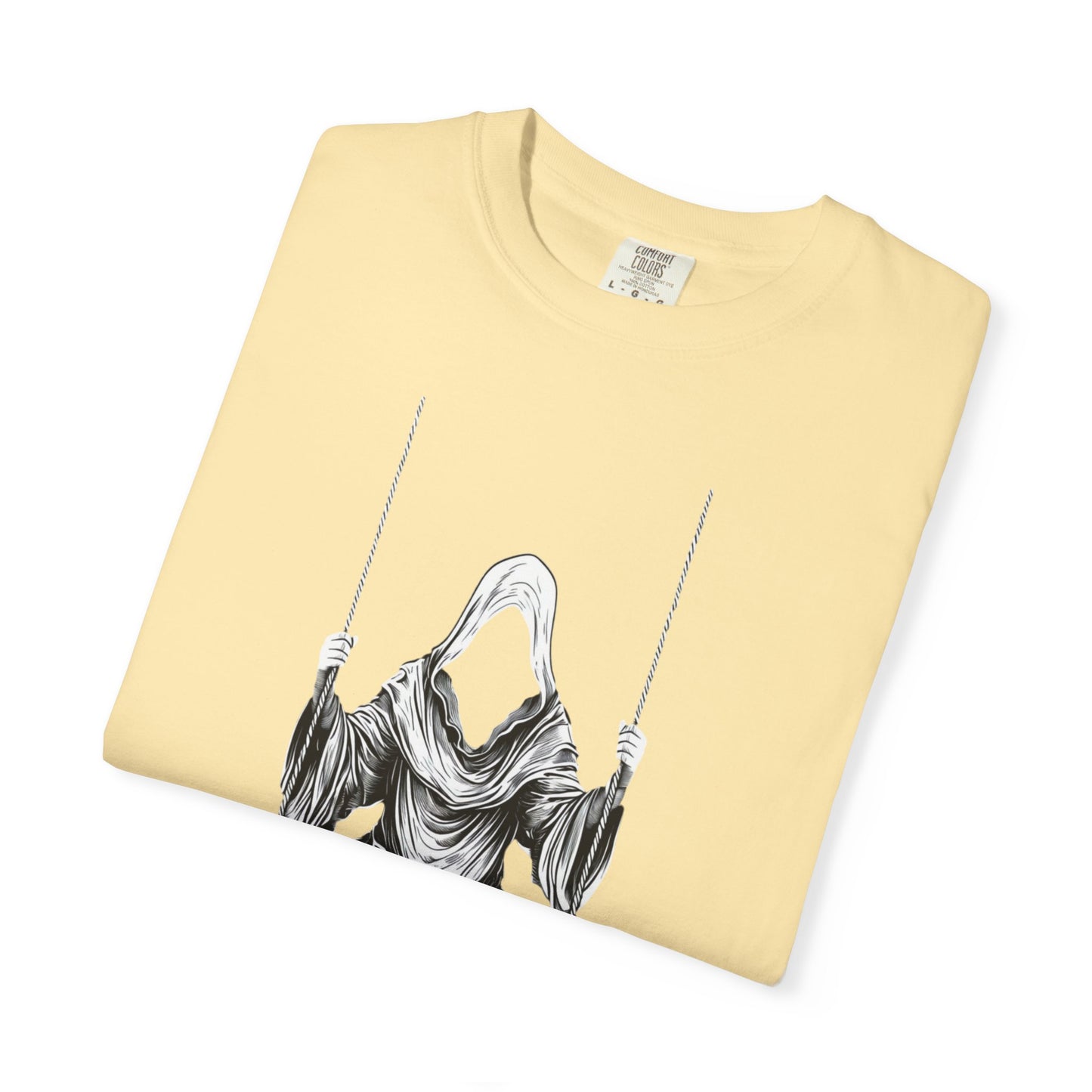 Eerie Swinging Specter T-shirt | Unisex Gothic Apparel, Halloween Costume, Spooky Gift, Unique Graphic Tee, Dark Aesthetic Fashion
