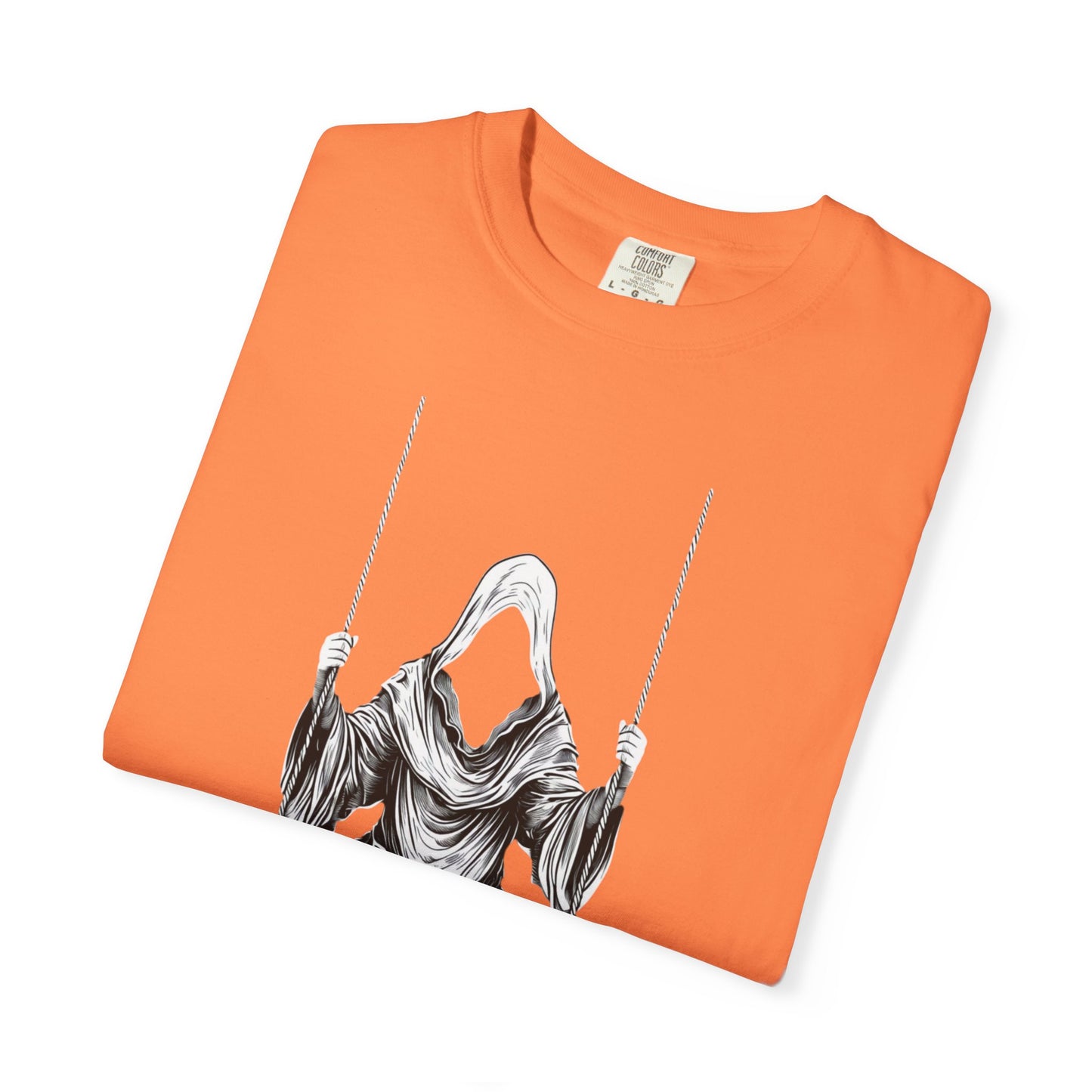 Eerie Swinging Specter T-shirt | Unisex Gothic Apparel, Halloween Costume, Spooky Gift, Unique Graphic Tee, Dark Aesthetic Fashion