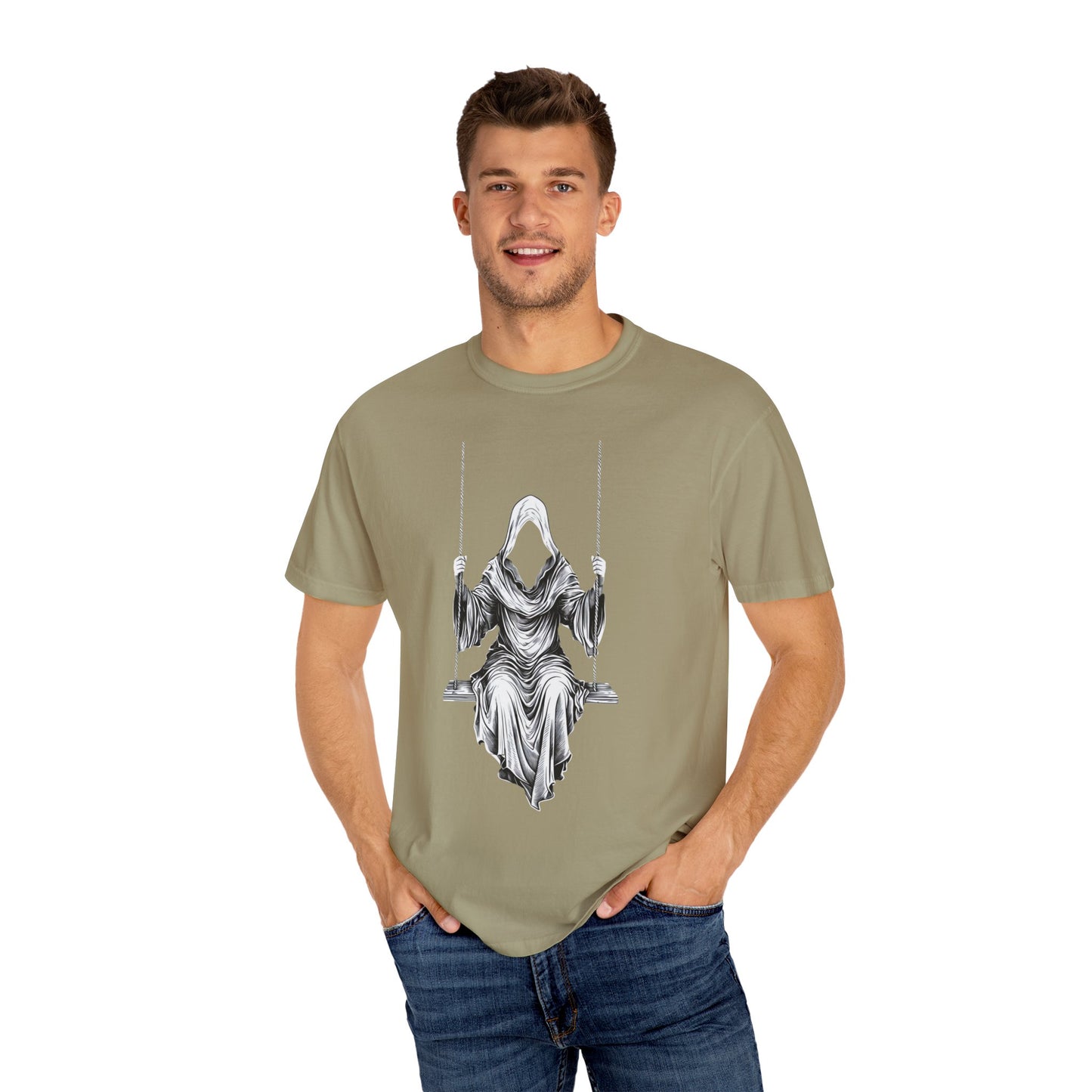 Eerie Swinging Specter T-shirt | Unisex Gothic Apparel, Halloween Costume, Spooky Gift, Unique Graphic Tee, Dark Aesthetic Fashion