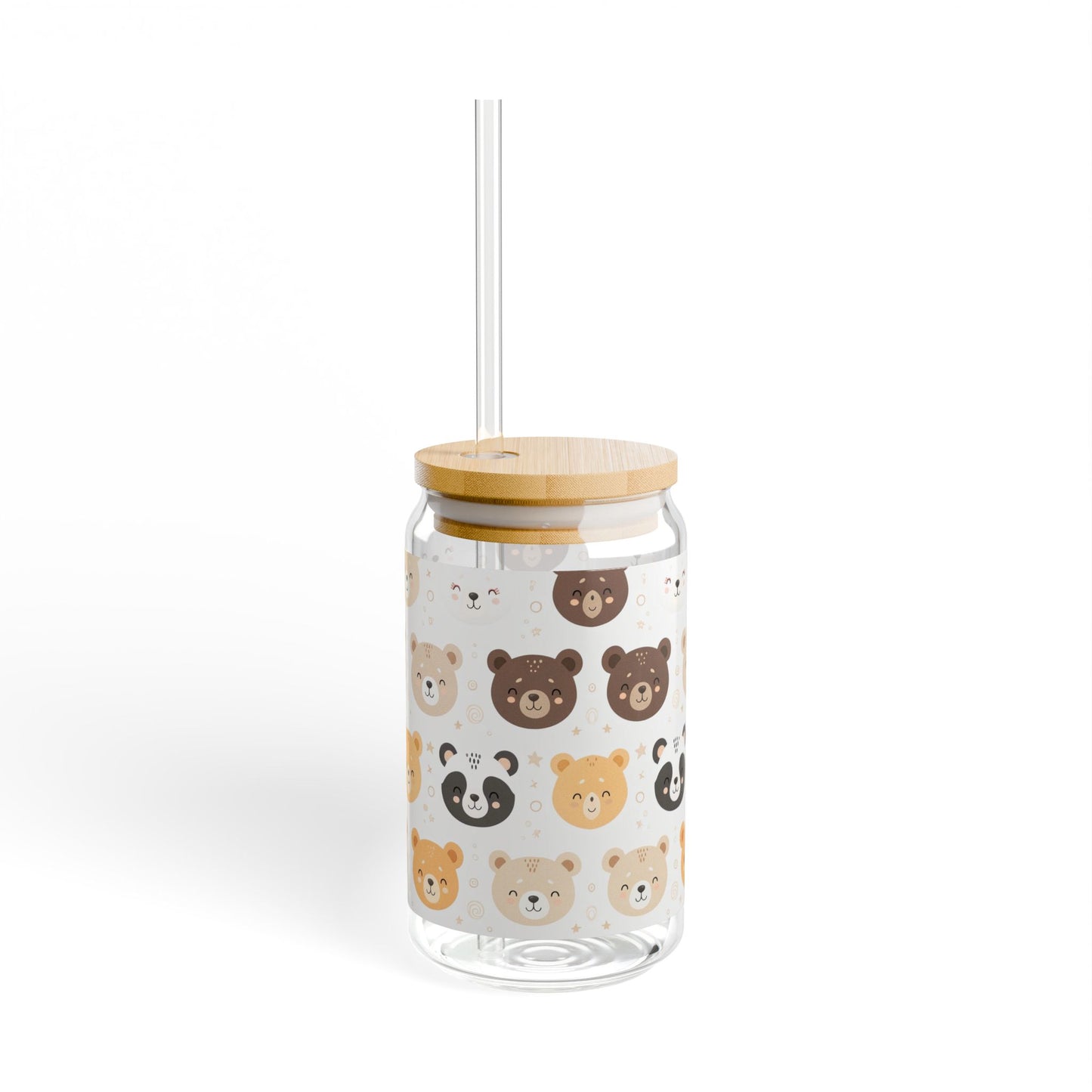 Cute Bear Sipper Glass, 16oz - Adorable Drinkware for Kids, Eco-friendly Jar, Summer Fun, Birthday Gift, Animal Lover's Mug