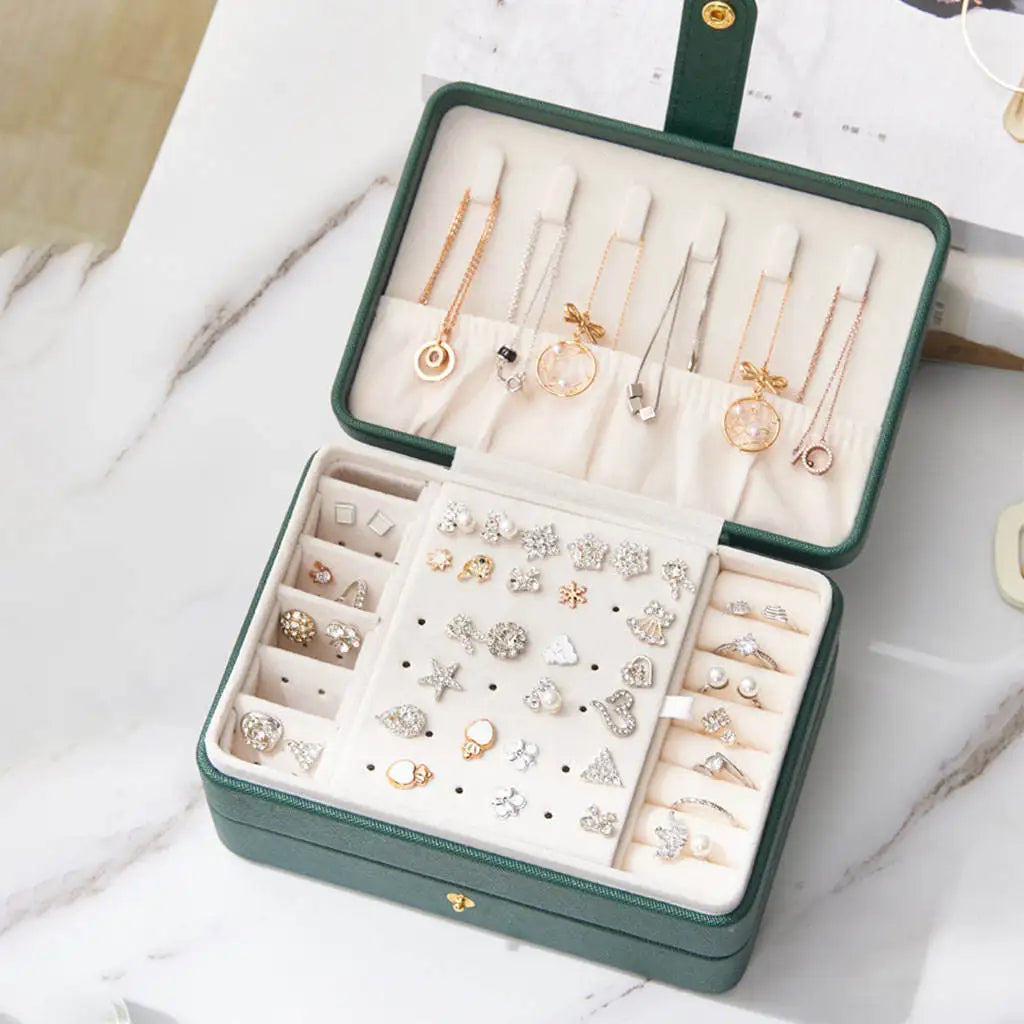 Double Layer Jewelry Organizer Display Travel Jewelry Storage Box Case Large Space Holder for Earrings Necklaces Women Gift Box