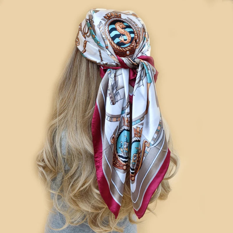New 90*90cm Retro Brand Women Silk Scarf Bandanna Fashion Bohemian Pattern Square Hijab Lady Wrap Headband foulard muffler
