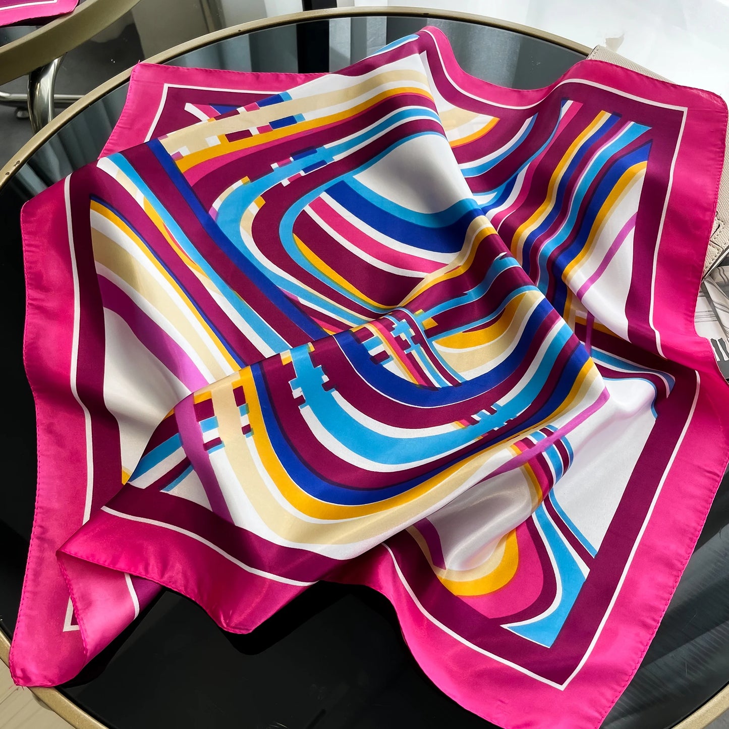 Luxury Square Silk Scarf for Women Hijab Hair Bands Neckerchief Female Satin Shawl Ribbon Headband Fashion Bandana 2024 New