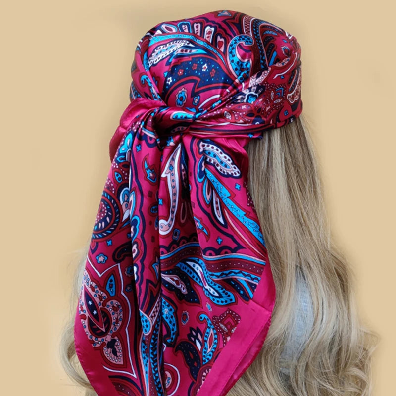 New 90*90cm Retro Brand Women Silk Scarf Bandanna Fashion Bohemian Pattern Square Hijab Lady Wrap Headband foulard muffler