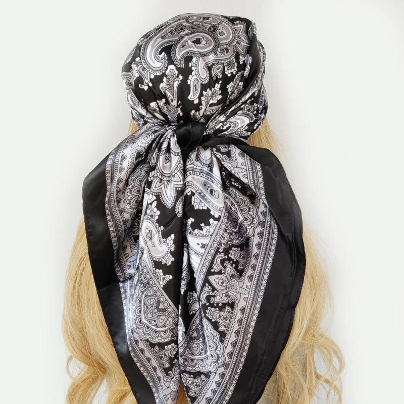 New 90*90cm Retro Brand Women Silk Scarf Bandanna Fashion Bohemian Pattern Square Hijab Lady Wrap Headband foulard muffler