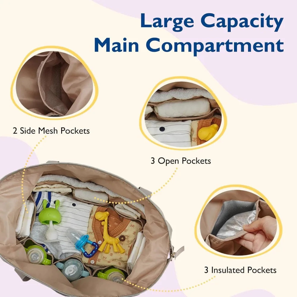Multifunction Mommy Diaper Bag with Insulated Pocket Changing Pad Portable Infant Travel Diaper Nappy Bags Large Capacity