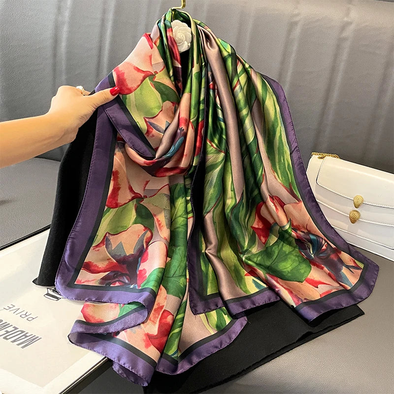 Elegant Silk Scarf for Women – Floral Hijab & Head Wrap