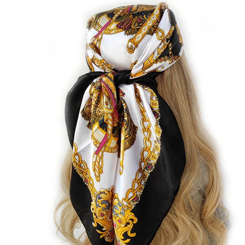 New 90*90cm Retro Brand Women Silk Scarf Bandanna Fashion Bohemian Pattern Square Hijab Lady Wrap Headband foulard muffler