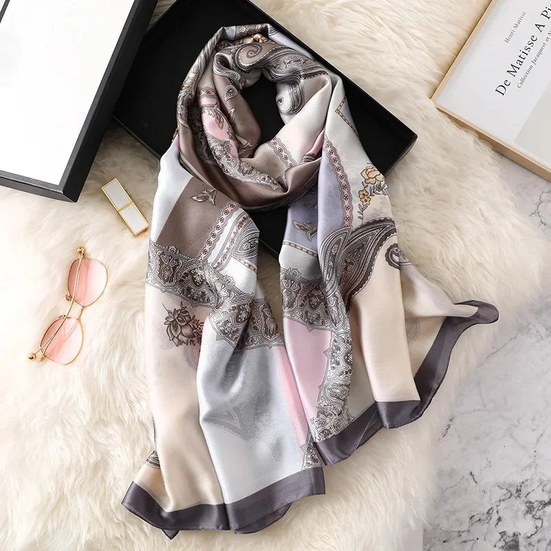 Elegant Silk Scarf for Women – Floral Hijab & Head Wrap