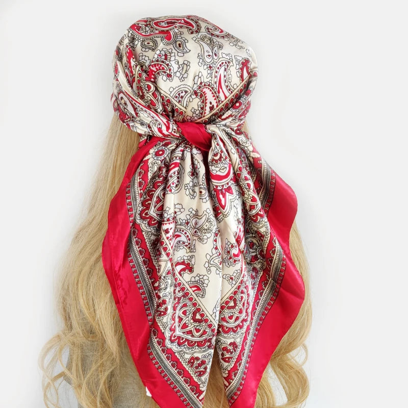 New 90*90cm Retro Brand Women Silk Scarf Bandanna Fashion Bohemian Pattern Square Hijab Lady Wrap Headband foulard muffler