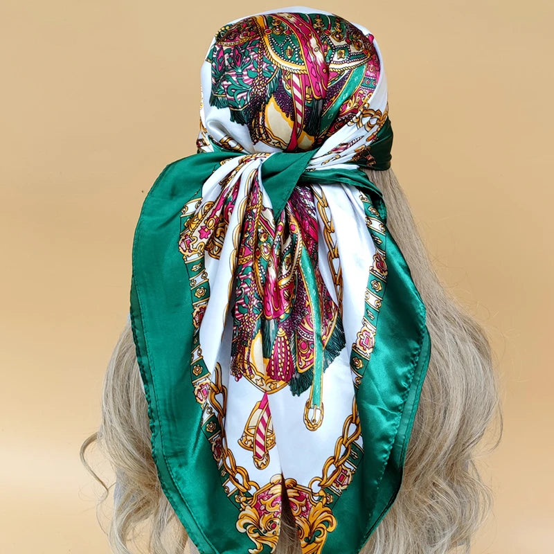 New 90*90cm Retro Brand Women Silk Scarf Bandanna Fashion Bohemian Pattern Square Hijab Lady Wrap Headband foulard muffler