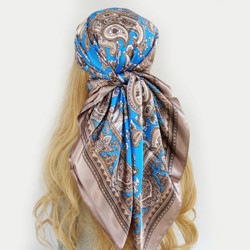 New 90*90cm Retro Brand Women Silk Scarf Bandanna Fashion Bohemian Pattern Square Hijab Lady Wrap Headband foulard muffler
