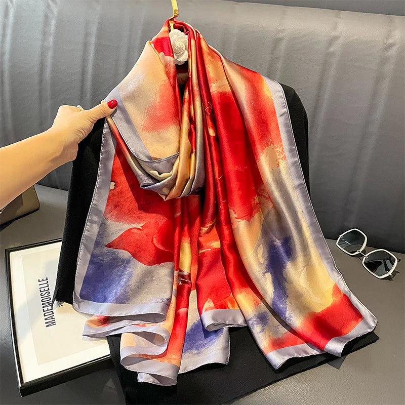 Elegant Silk Scarf for Women – Floral Hijab & Head Wrap