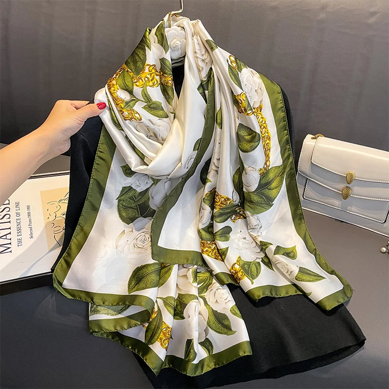 Elegant Silk Scarf for Women – Floral Hijab & Head Wrap