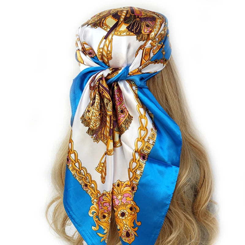 New 90*90cm Retro Brand Women Silk Scarf Bandanna Fashion Bohemian Pattern Square Hijab Lady Wrap Headband foulard muffler