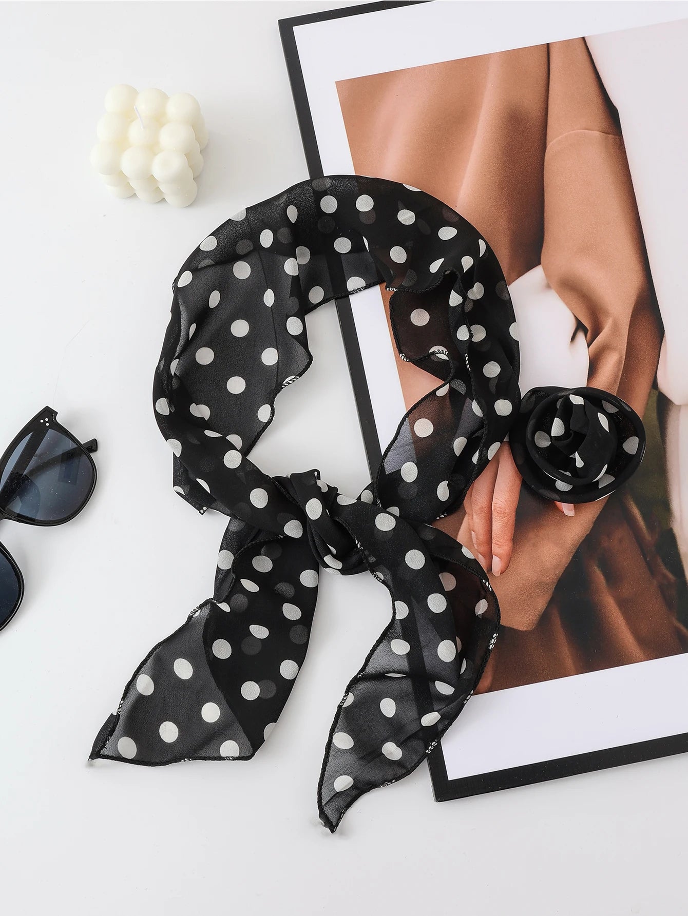 Three Dimensional Rose Chiffon Silk Scarf With Leopard Print Women's Scarf y2k Scarf Retro Angled Scarf Tied Headband