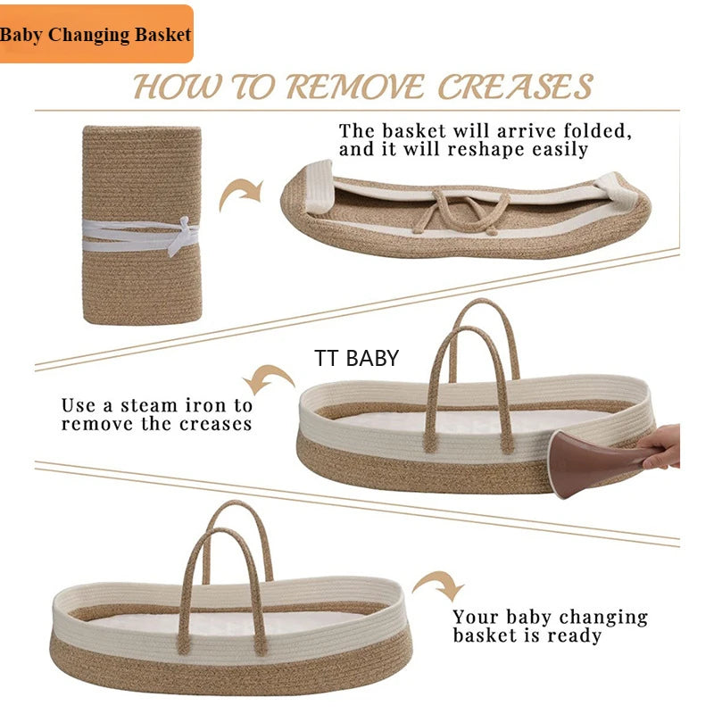 Baby Changing Basket , Blanket & Changing Pad for Dresser, Potable Baby Changing Pad for Dresser, Moses Basket for Newborns