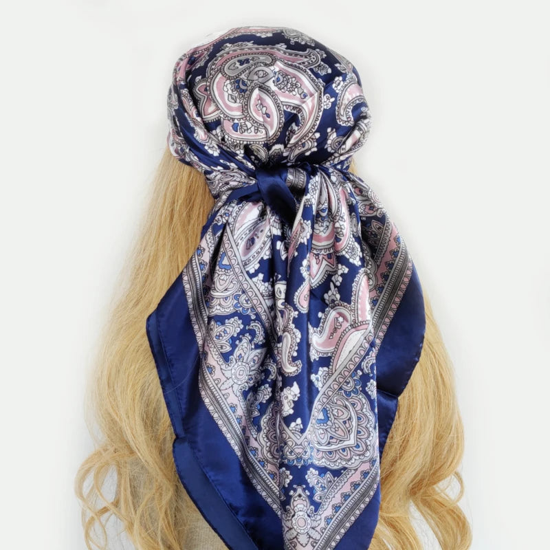 New 90*90cm Retro Brand Women Silk Scarf Bandanna Fashion Bohemian Pattern Square Hijab Lady Wrap Headband foulard muffler