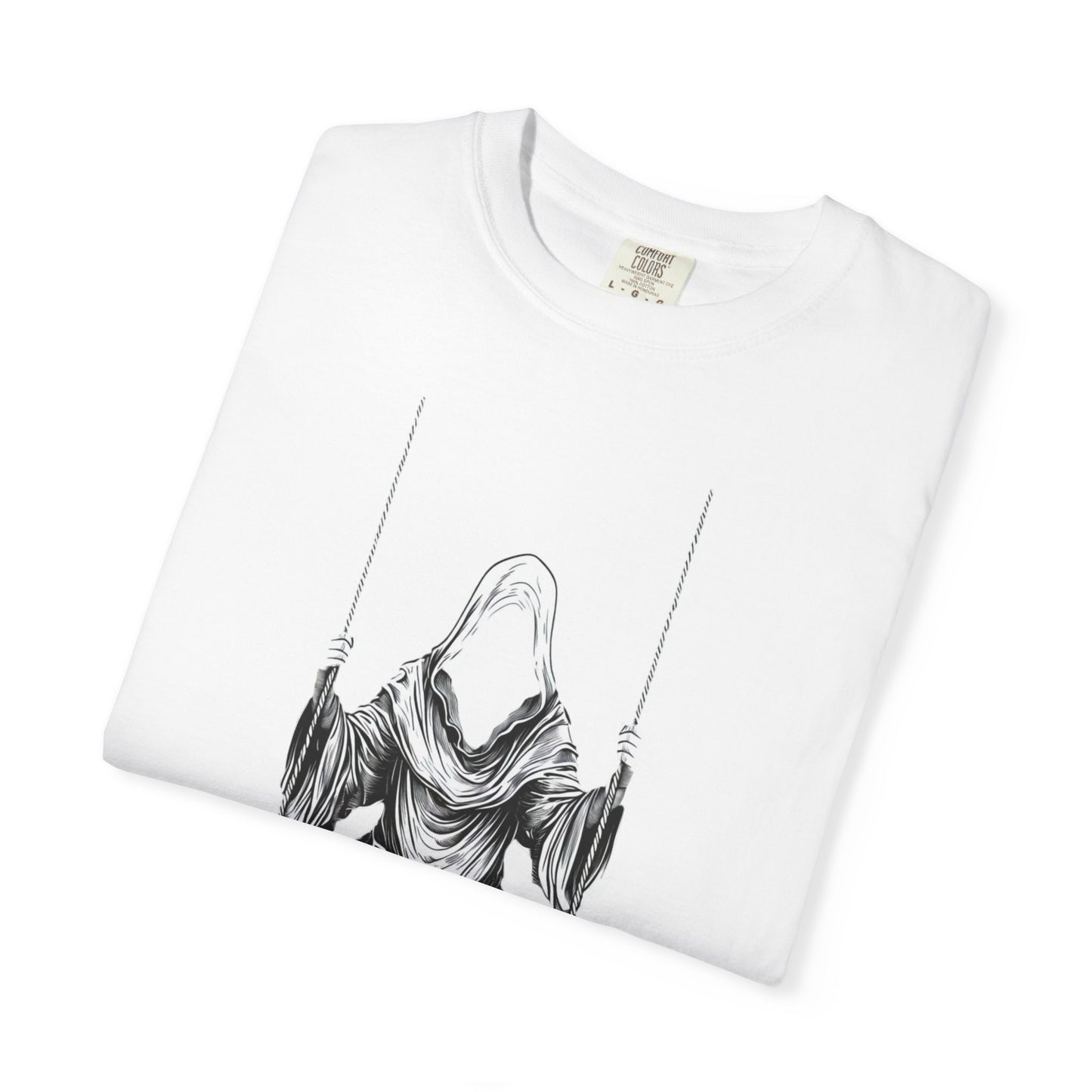 Eerie Swinging Specter T-shirt | Unisex Gothic Apparel, Halloween Costume, Spooky Gift, Unique Graphic Tee, Dark Aesthetic Fashion