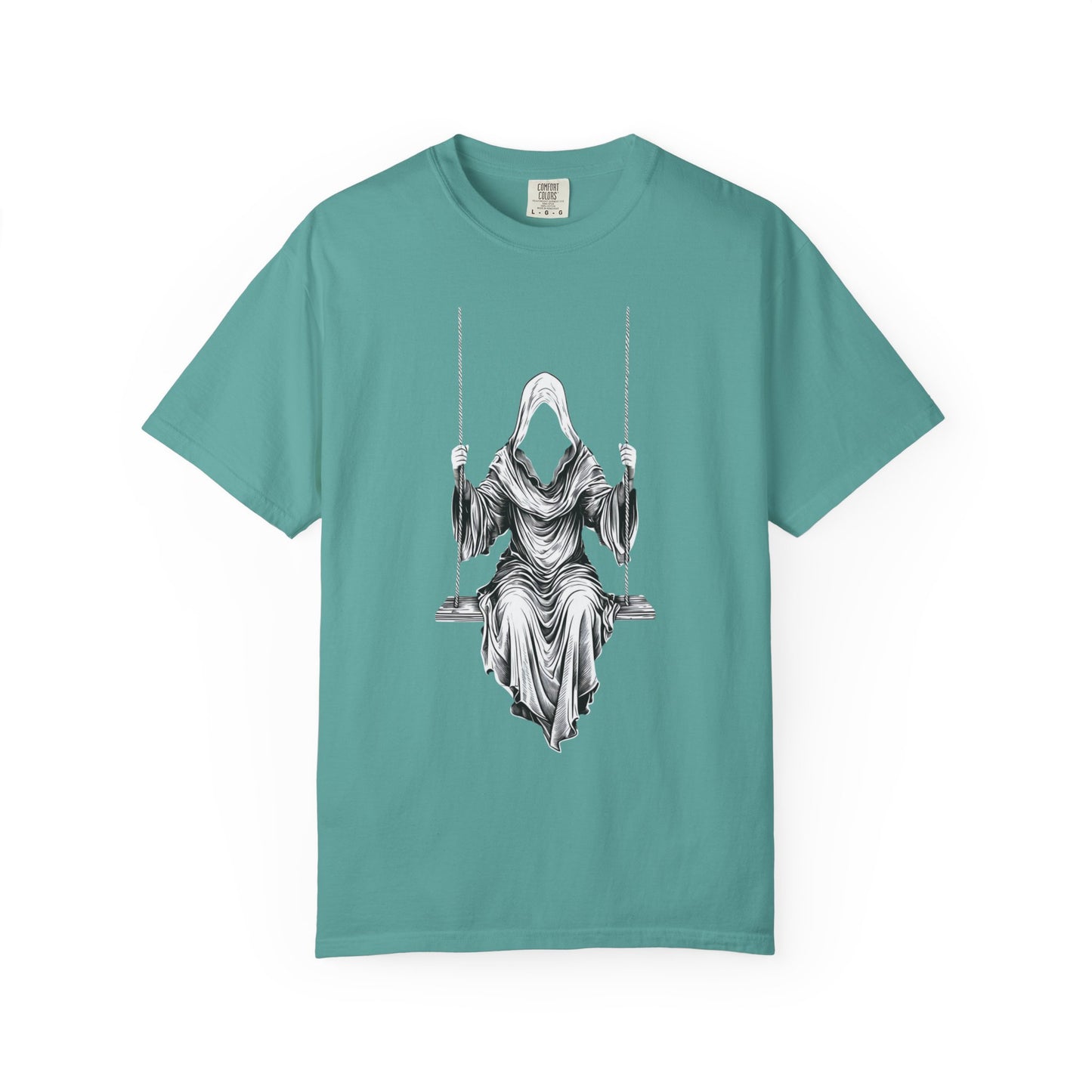 Eerie Swinging Specter T-shirt | Unisex Gothic Apparel, Halloween Costume, Spooky Gift, Unique Graphic Tee, Dark Aesthetic Fashion
