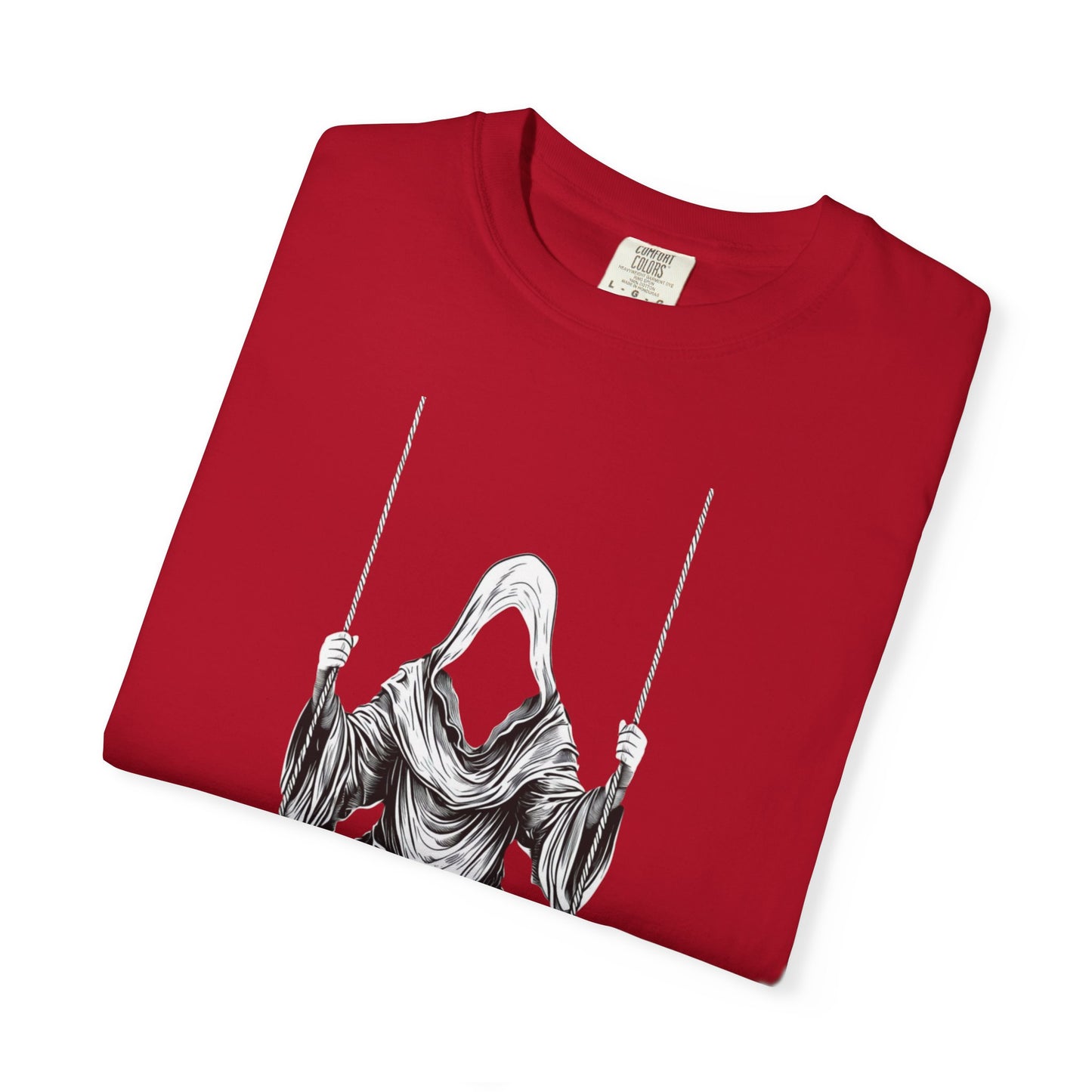 Eerie Swinging Specter T-shirt | Unisex Gothic Apparel, Halloween Costume, Spooky Gift, Unique Graphic Tee, Dark Aesthetic Fashion