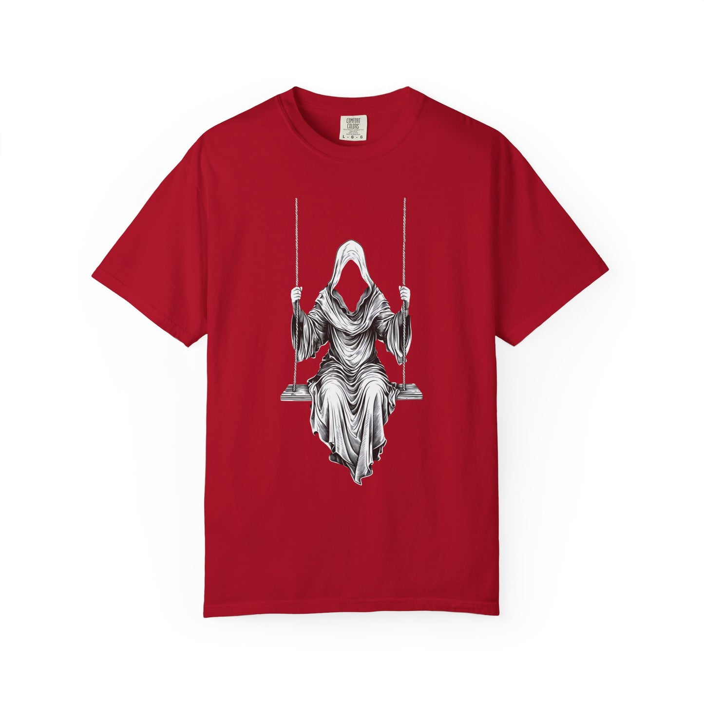 Eerie Swinging Specter T-shirt | Unisex Gothic Apparel, Halloween Costume, Spooky Gift, Unique Graphic Tee, Dark Aesthetic Fashion