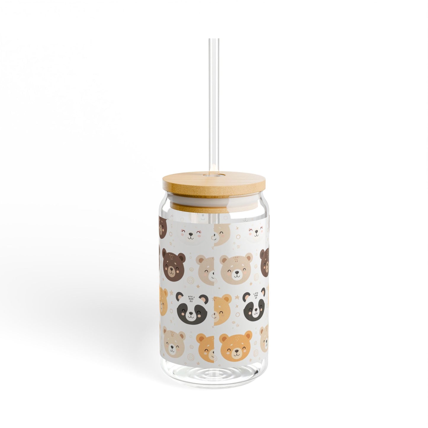 Cute Bear Sipper Glass, 16oz - Adorable Drinkware for Kids, Eco-friendly Jar, Summer Fun, Birthday Gift, Animal Lover's Mug