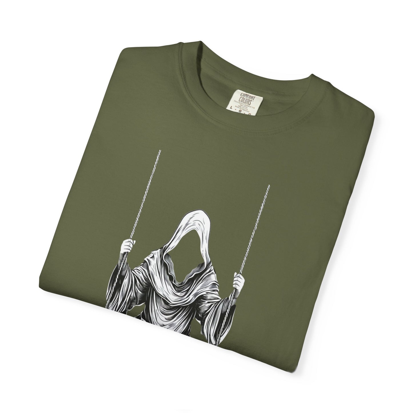 Eerie Swinging Specter T-shirt | Unisex Gothic Apparel, Halloween Costume, Spooky Gift, Unique Graphic Tee, Dark Aesthetic Fashion