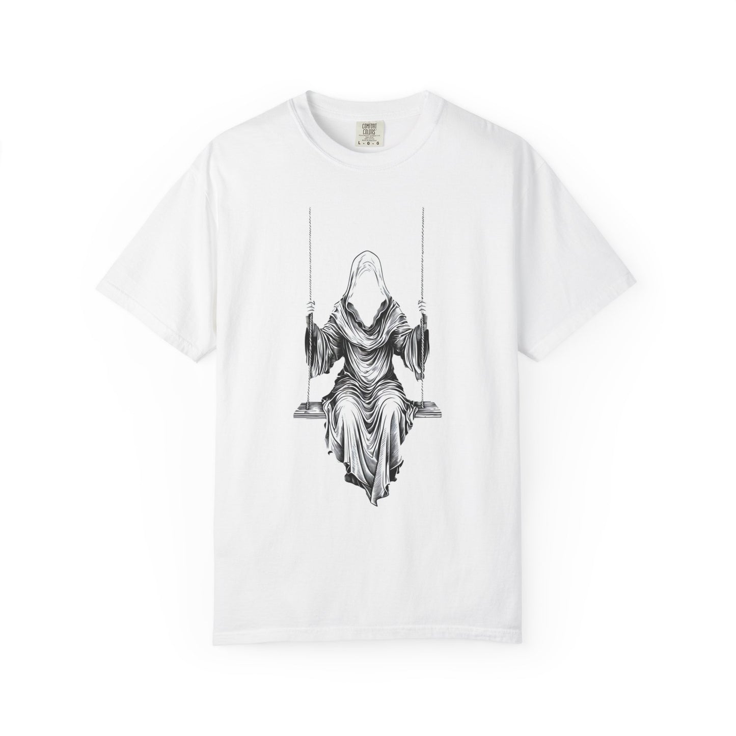 Eerie Swinging Specter T-shirt | Unisex Gothic Apparel, Halloween Costume, Spooky Gift, Unique Graphic Tee, Dark Aesthetic Fashion