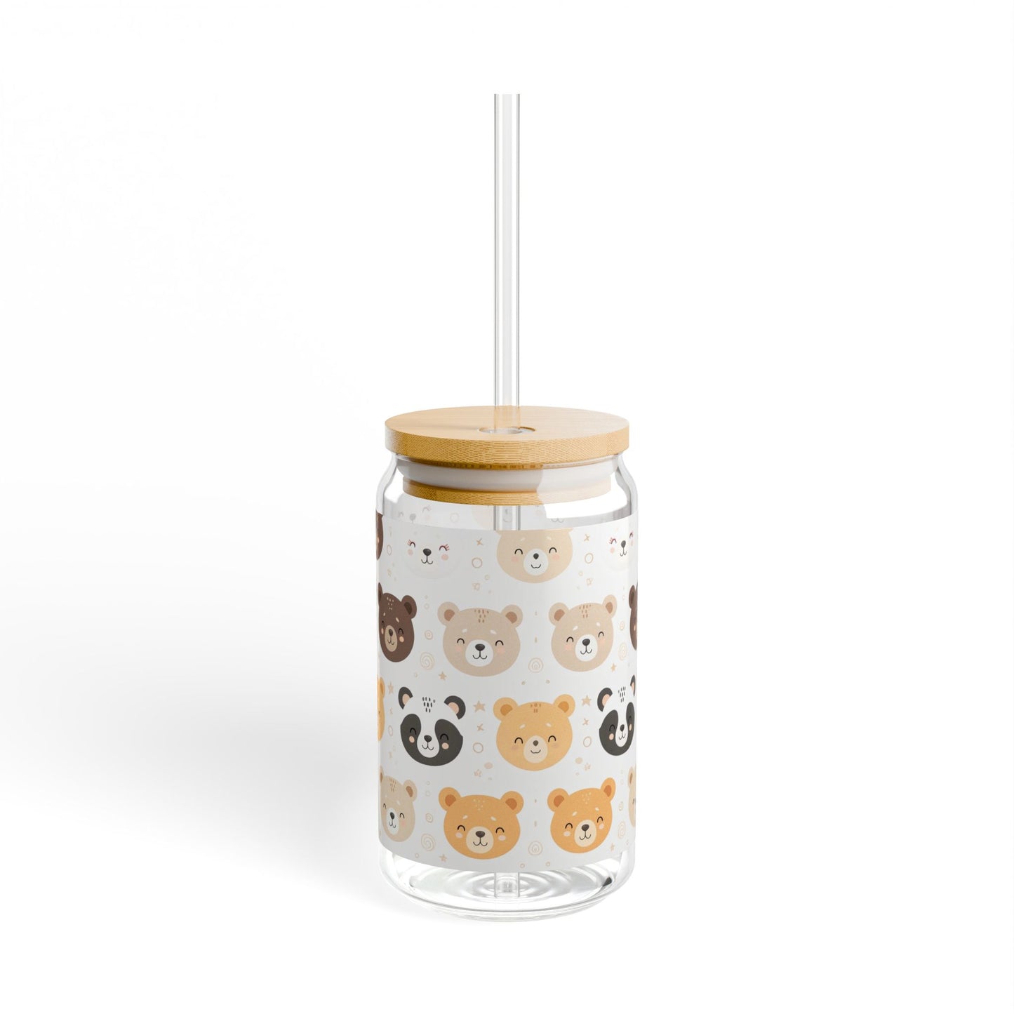 Cute Bear Sipper Glass, 16oz - Adorable Drinkware for Kids, Eco-friendly Jar, Summer Fun, Birthday Gift, Animal Lover's Mug