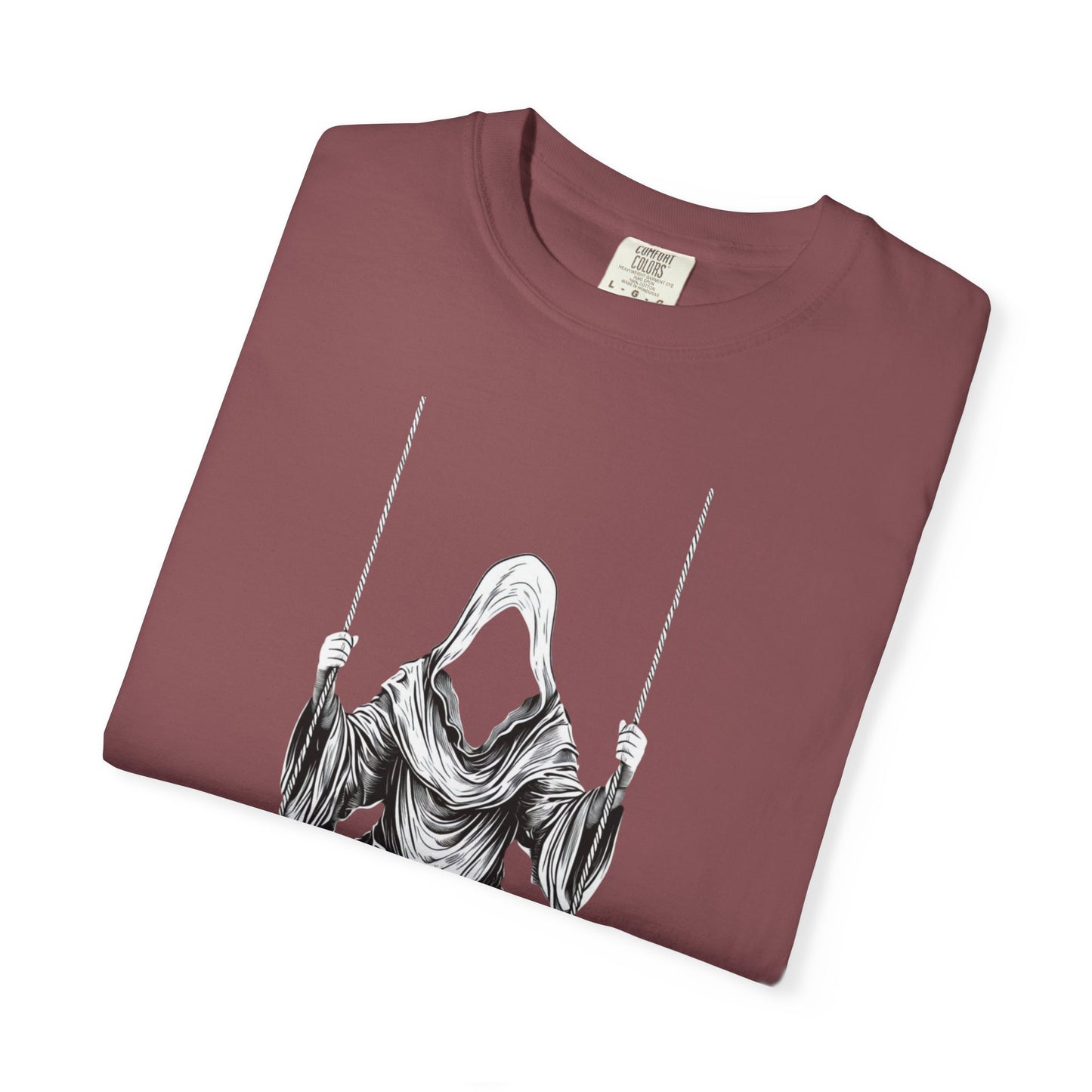 Eerie Swinging Specter T-shirt | Unisex Gothic Apparel, Halloween Costume, Spooky Gift, Unique Graphic Tee, Dark Aesthetic Fashion