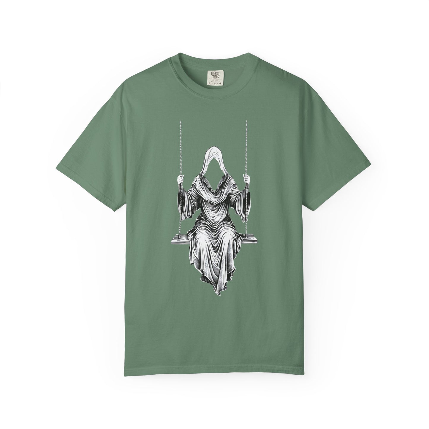 Eerie Swinging Specter T-shirt | Unisex Gothic Apparel, Halloween Costume, Spooky Gift, Unique Graphic Tee, Dark Aesthetic Fashion