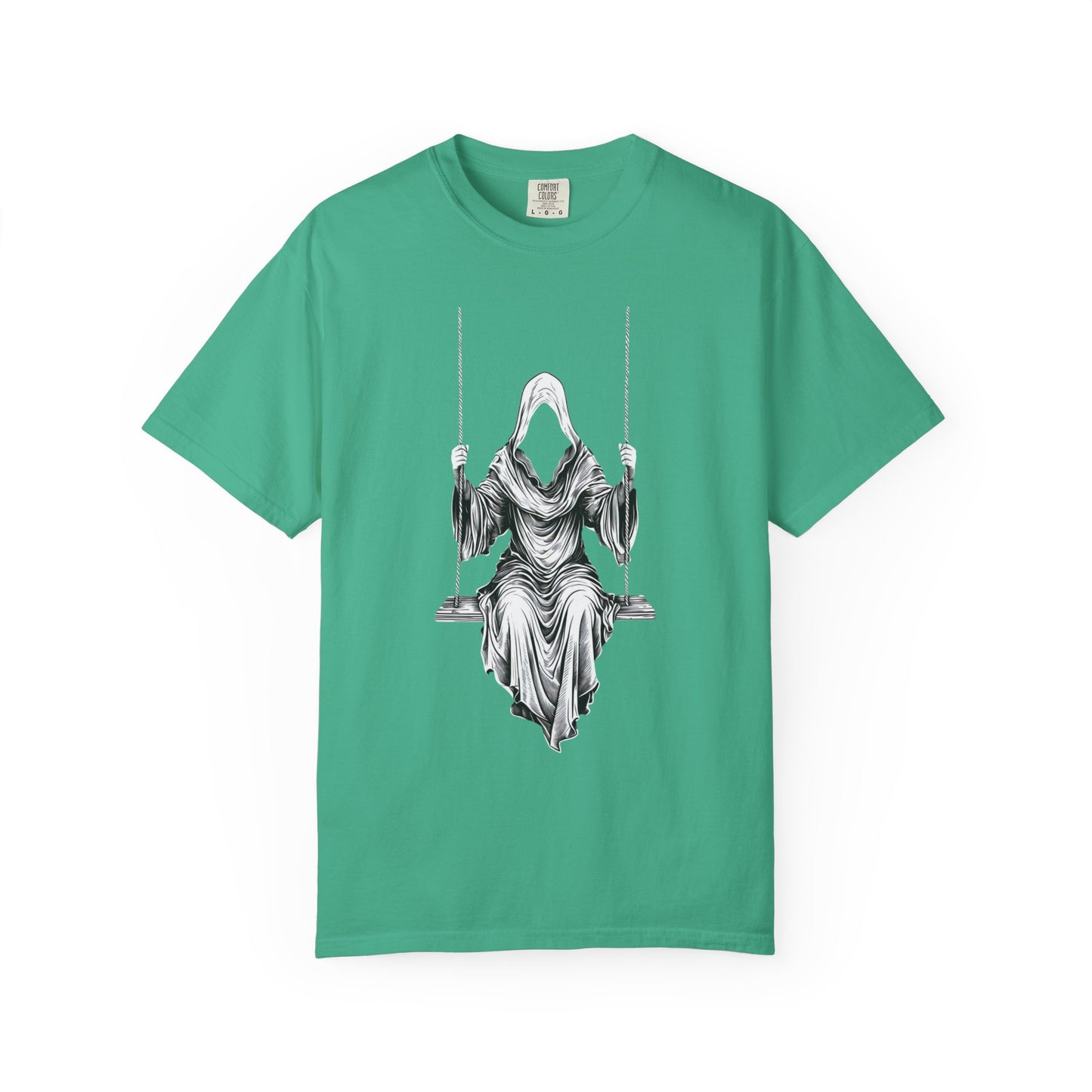 Eerie Swinging Specter T-shirt | Unisex Gothic Apparel, Halloween Costume, Spooky Gift, Unique Graphic Tee, Dark Aesthetic Fashion
