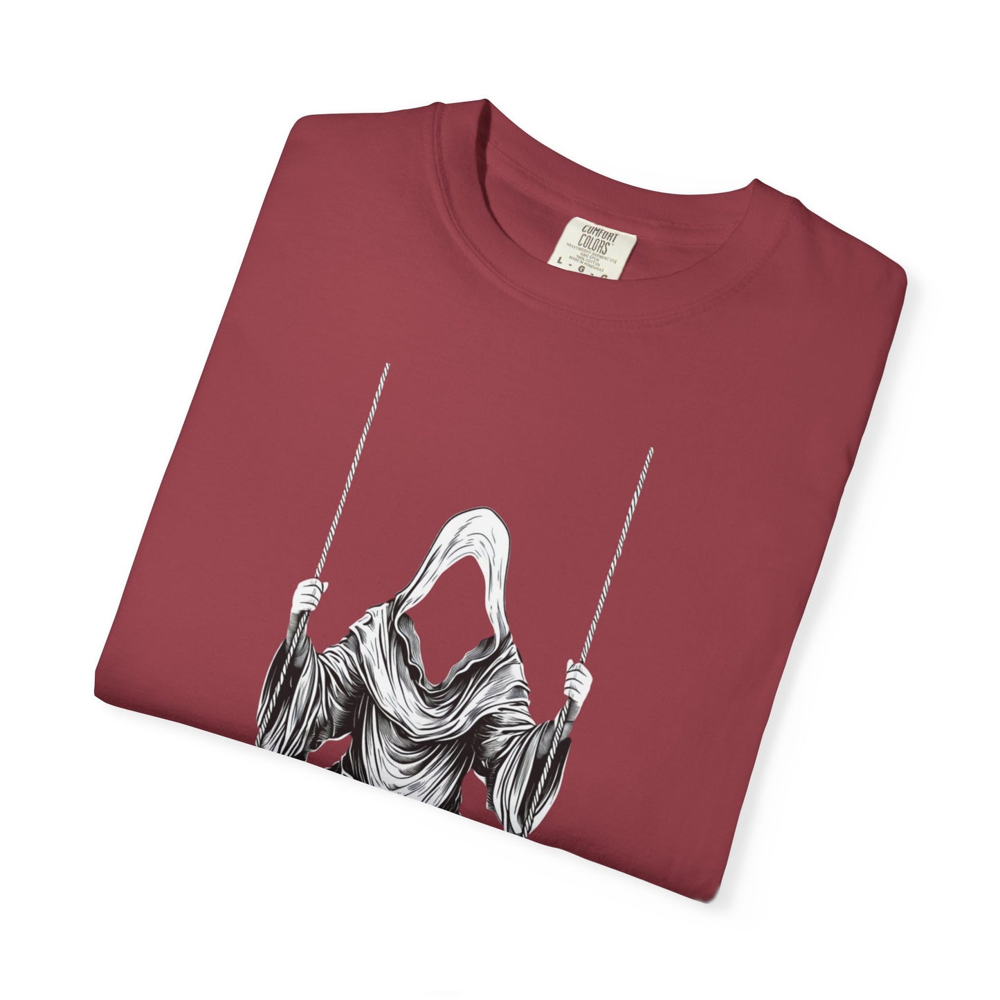 Eerie Swinging Specter T-shirt | Unisex Gothic Apparel, Halloween Costume, Spooky Gift, Unique Graphic Tee, Dark Aesthetic Fashion