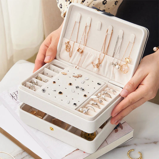 Double Layer Jewelry Organizer Display Travel Jewelry Storage Box Case Large Space Holder for Earrings Necklaces Women Gift Box