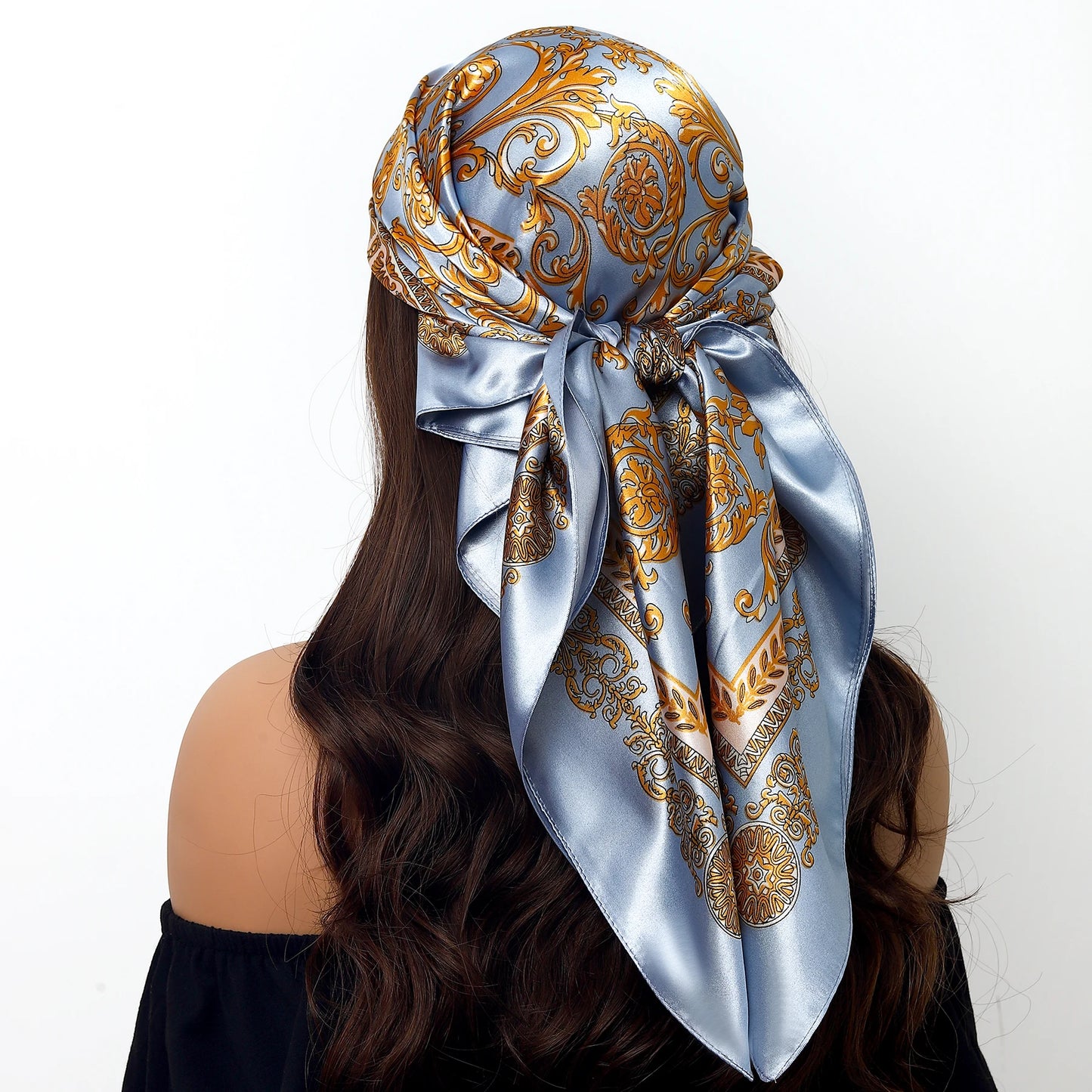 Fashion Square Silk Scarf Women Headband 90*90cm Print Neck Scarfs Office Hair Band Hand Kerchief Female Bandana Headwear