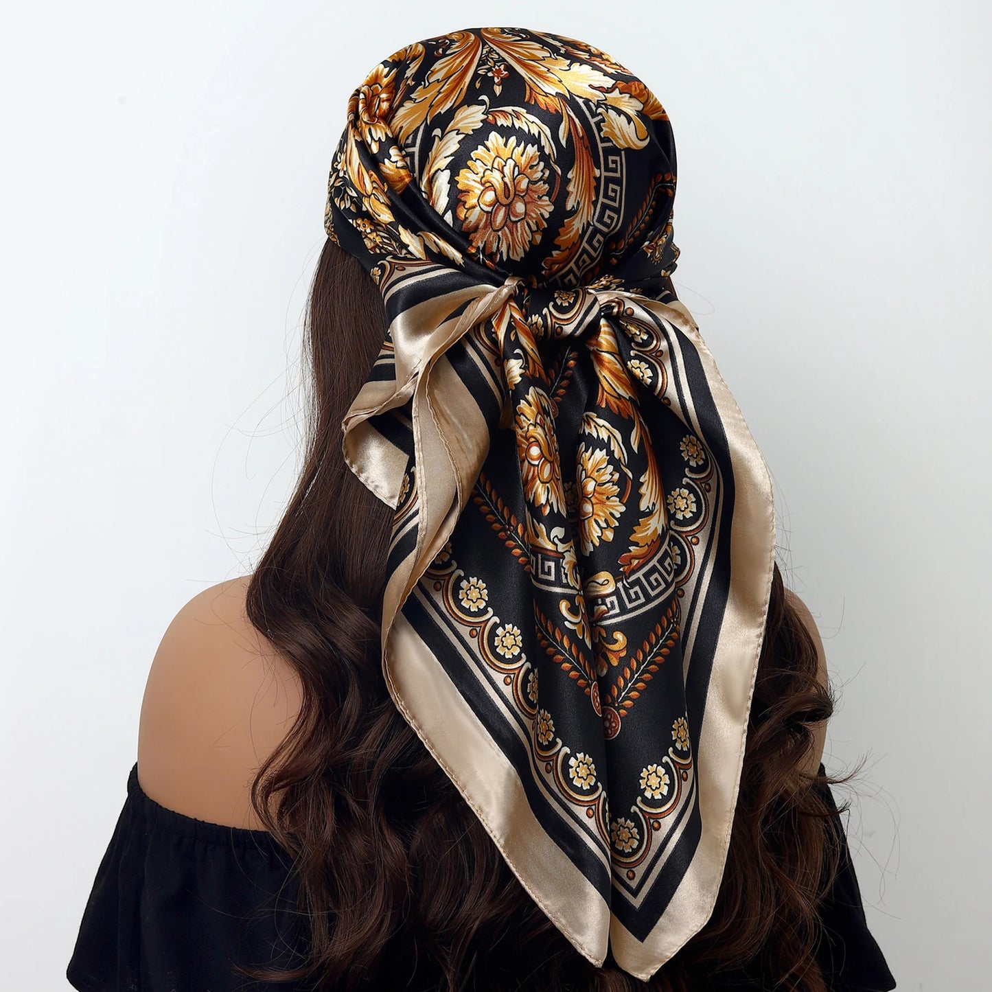 Fashion Square Silk Scarf Women Headband 90*90cm Print Neck Scarfs Office Hair Band Hand Kerchief Female Bandana Headwear