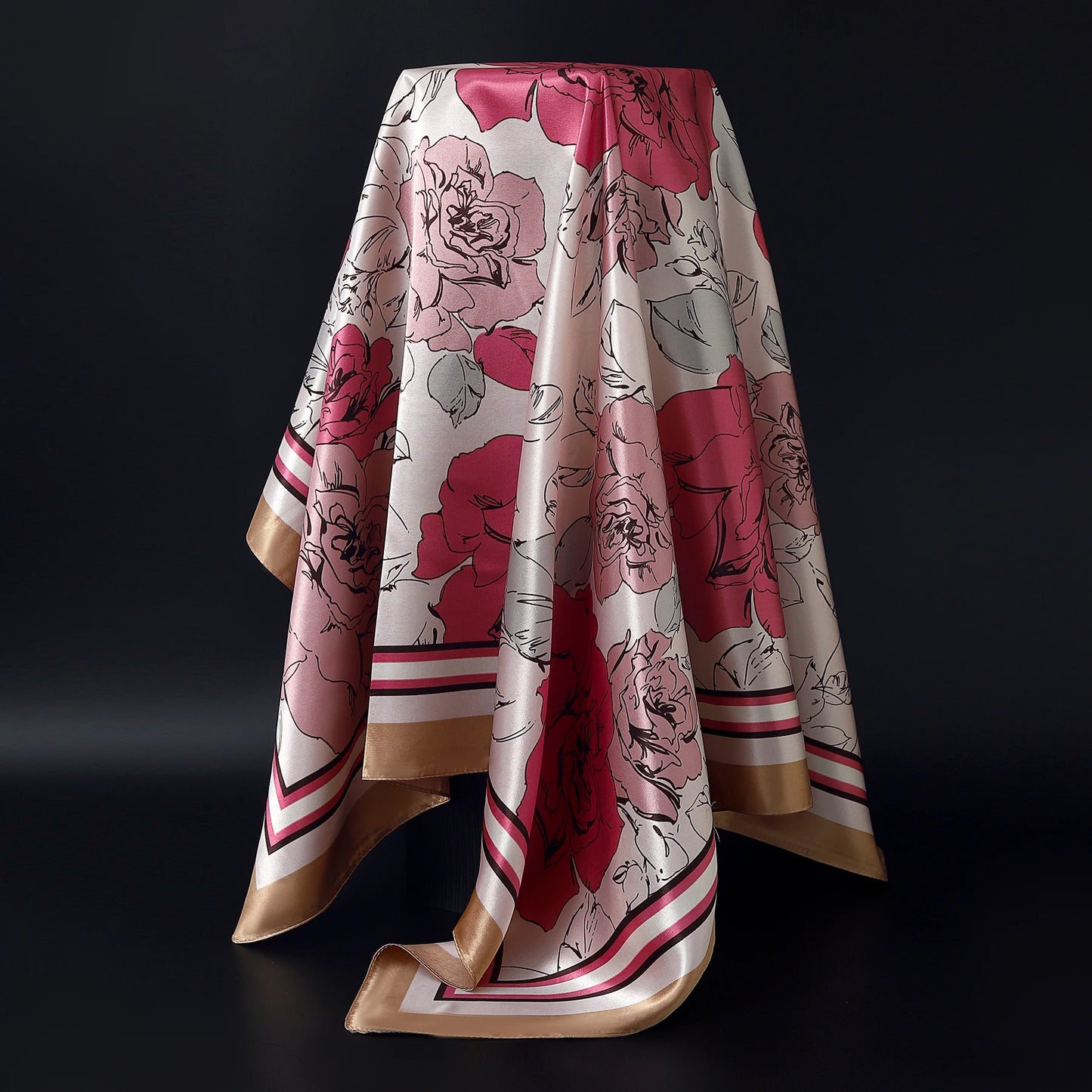 Fashion Square Silk Scarf Women Headband 90*90cm Print Neck Scarfs Office Hair Band Hand Kerchief Female Bandana Headwear