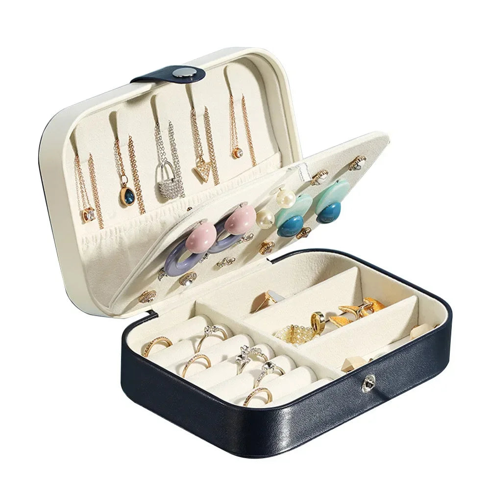 Portable Jewelry Box Jewelry Organizer Display Travel Jewelry Case Boxes Button Leather Storage Zipper Jewelers