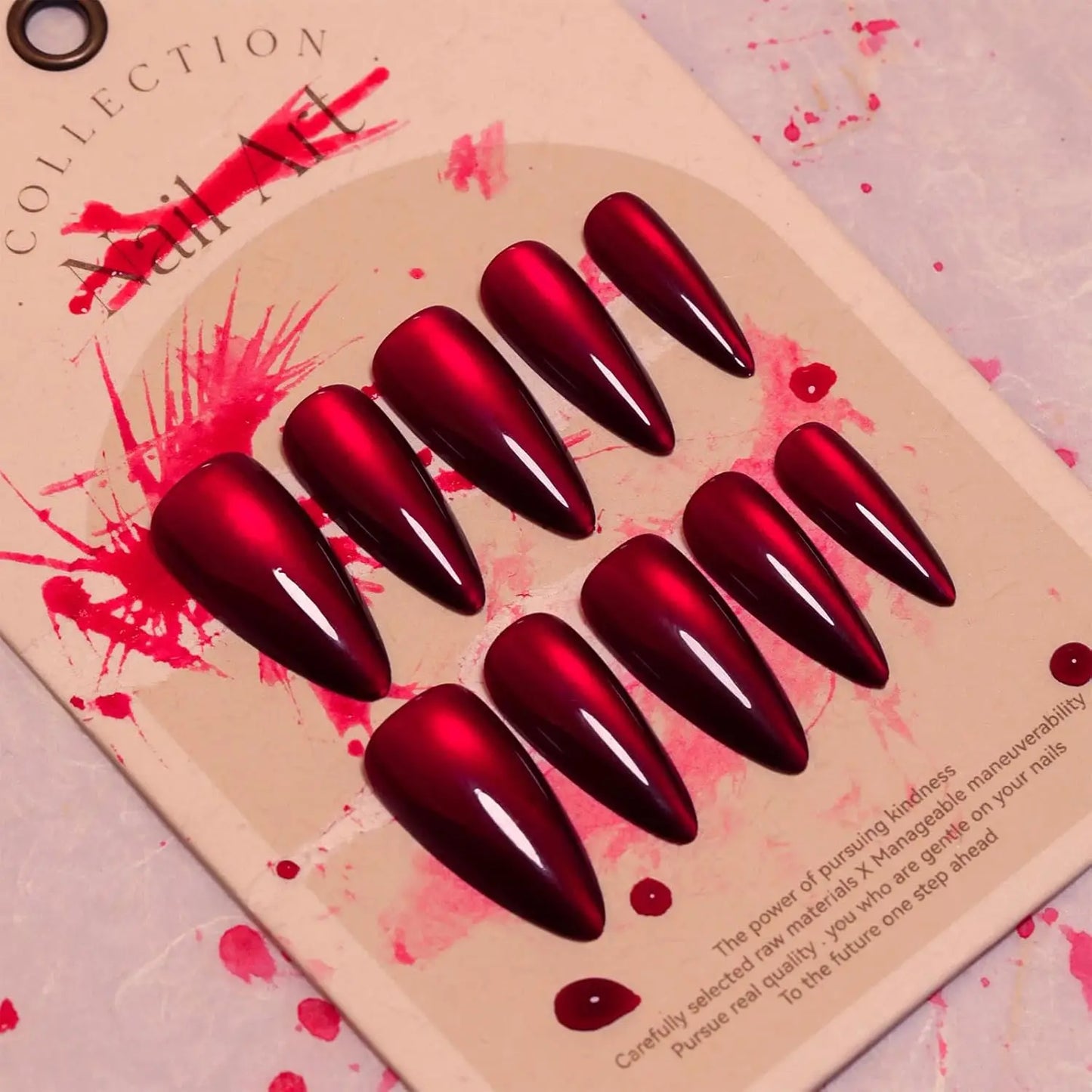 30Pcs Halloween Glossy Red Long Almond Press On Nails XS/S/M Cat's Eye Fake Nail Y2K False Fingertips for Party Festival Wear *&