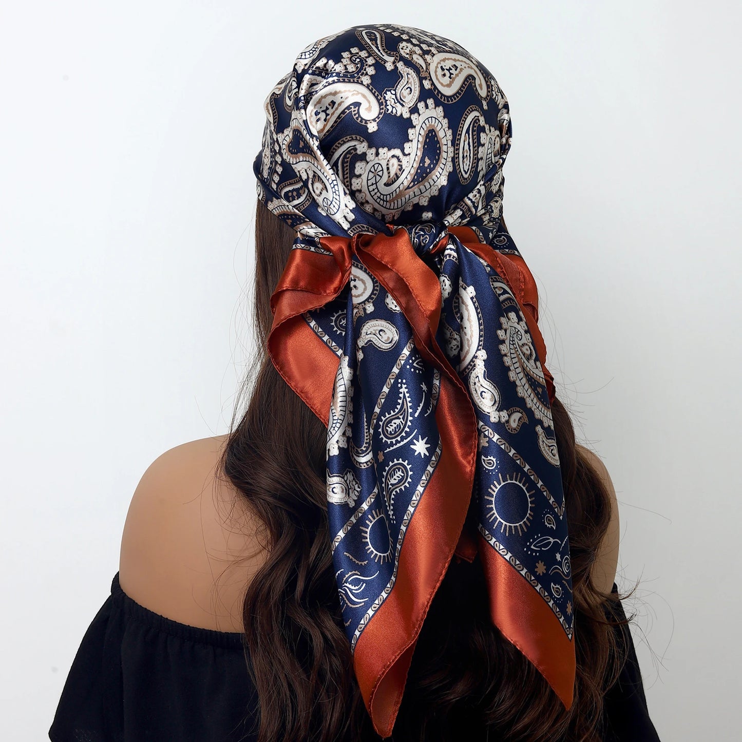 Fashion Square Silk Scarf Women Headband 90*90cm Print Neck Scarfs Office Hair Band Hand Kerchief Female Bandana Headwear