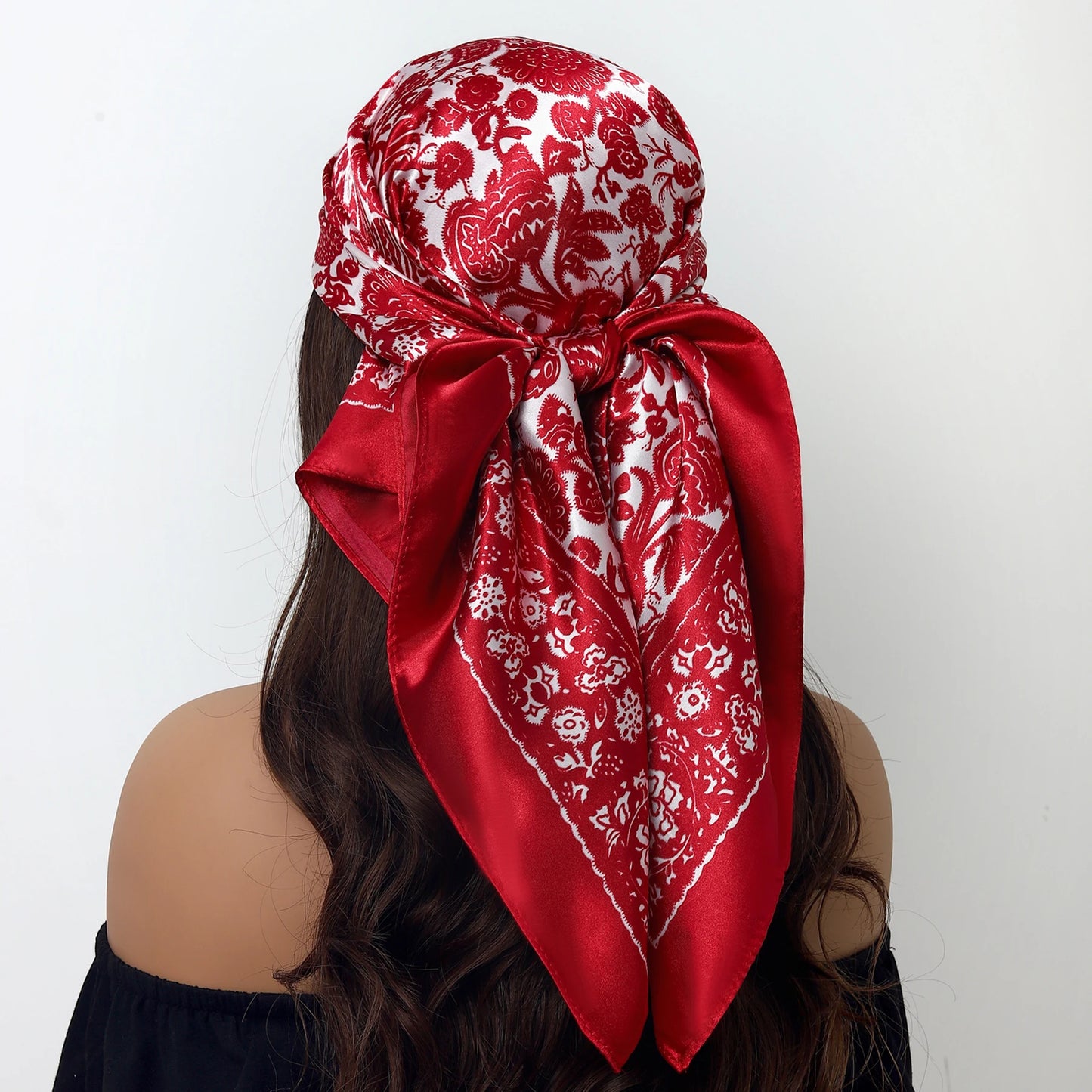 Fashion Square Silk Scarf Women Headband 90*90cm Print Neck Scarfs Office Hair Band Hand Kerchief Female Bandana Headwear