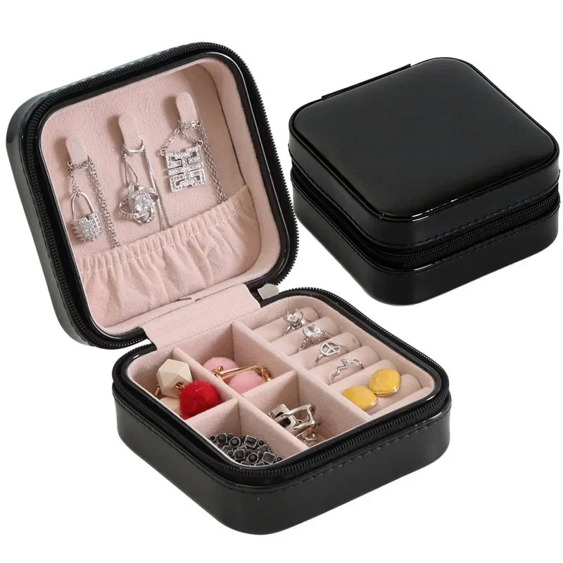 Portable Jewelry Box Jewelry Organizer Display Travel Jewelry Case Boxes Button Leather Storage Zipper Jewelers