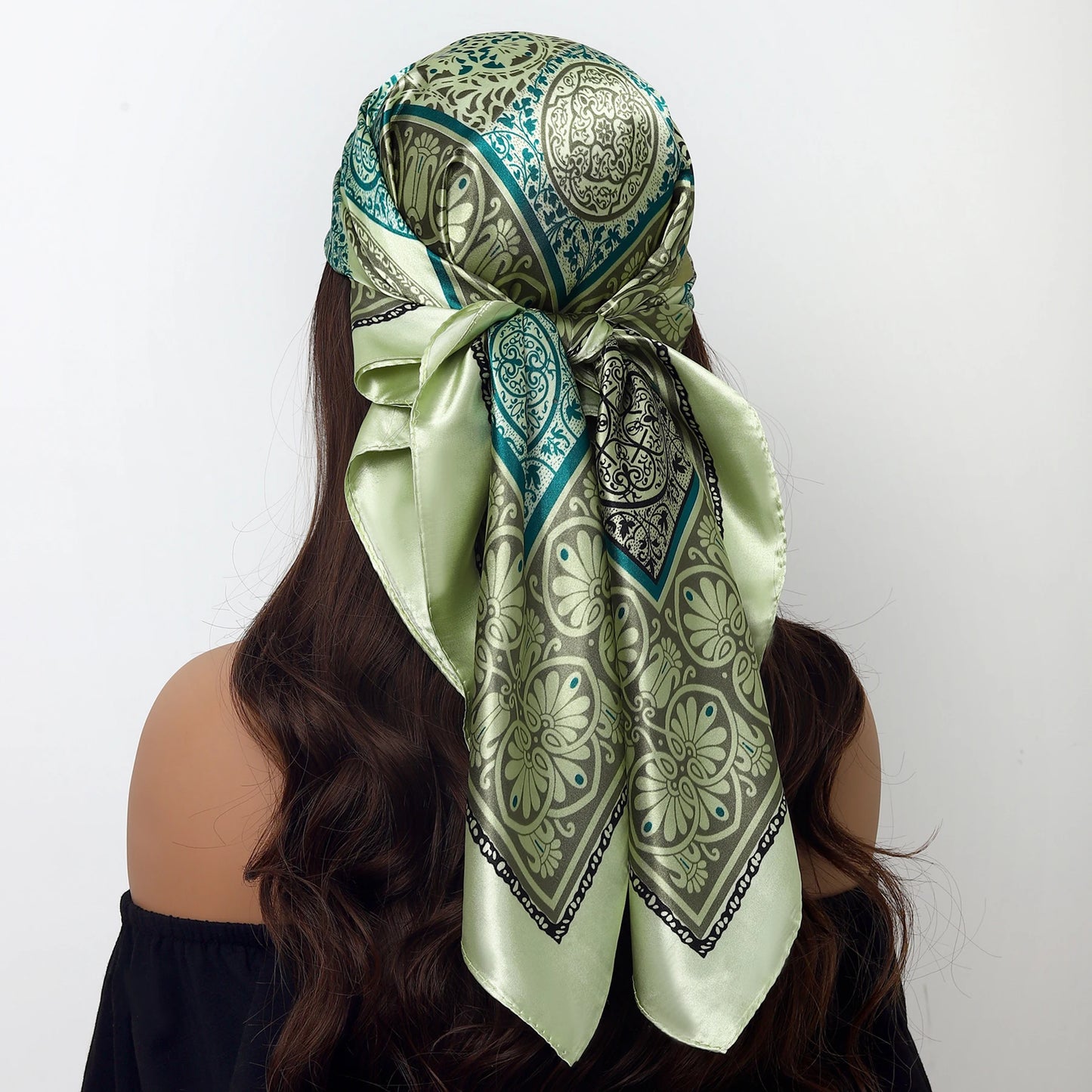 Fashion Square Silk Scarf Women Headband 90*90cm Print Neck Scarfs Office Hair Band Hand Kerchief Female Bandana Headwear